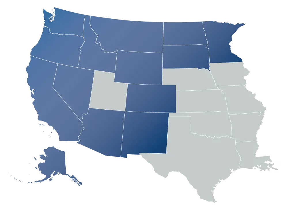 Map of states where GBB provides services for properties and state agencies